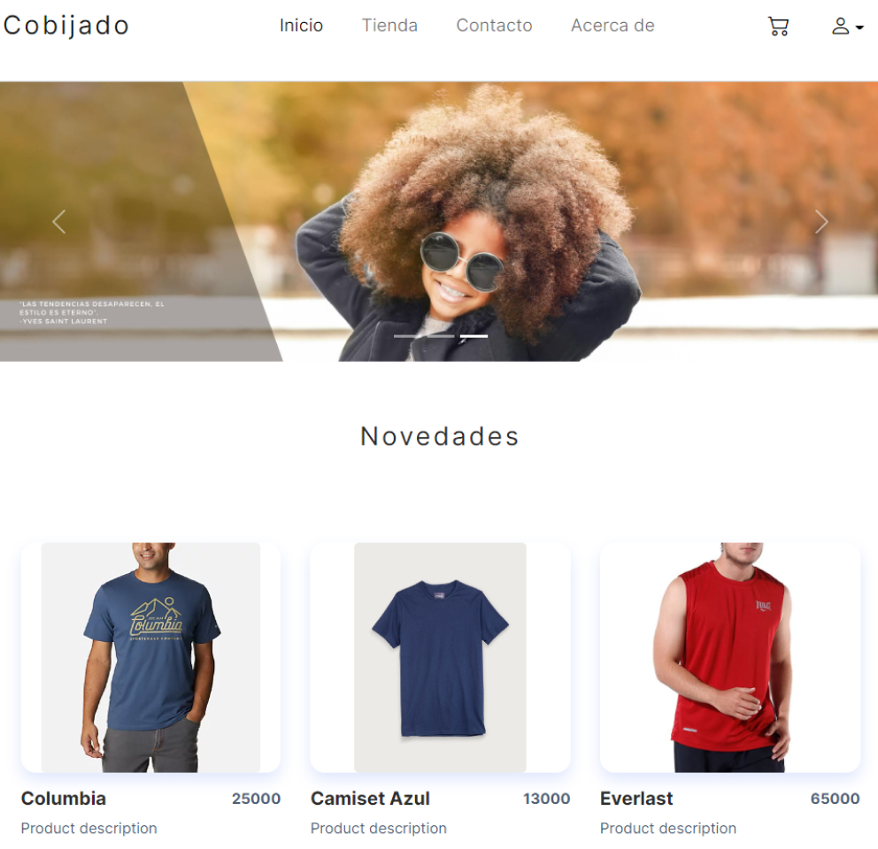 Screenshot Cobijado Ecommerce